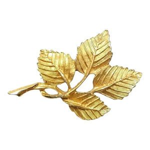 DFA 4 Leaf Brooch Pin Brushed Textured Gold Tone Vintage